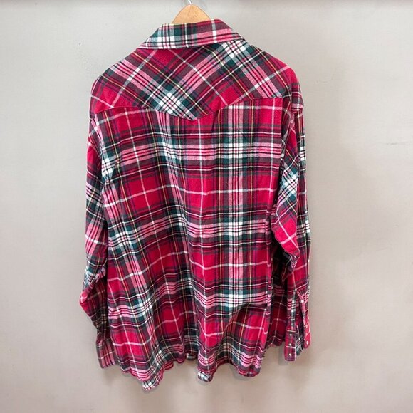 Vintage Wrangler XXL Red Plaid Pearl Snap Flannel Western Shirt - Picture 4 of 4